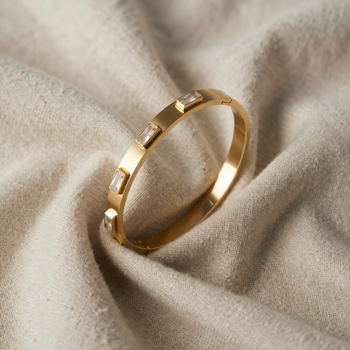 Gold Bangle Bracelet Aoife with Zirconia