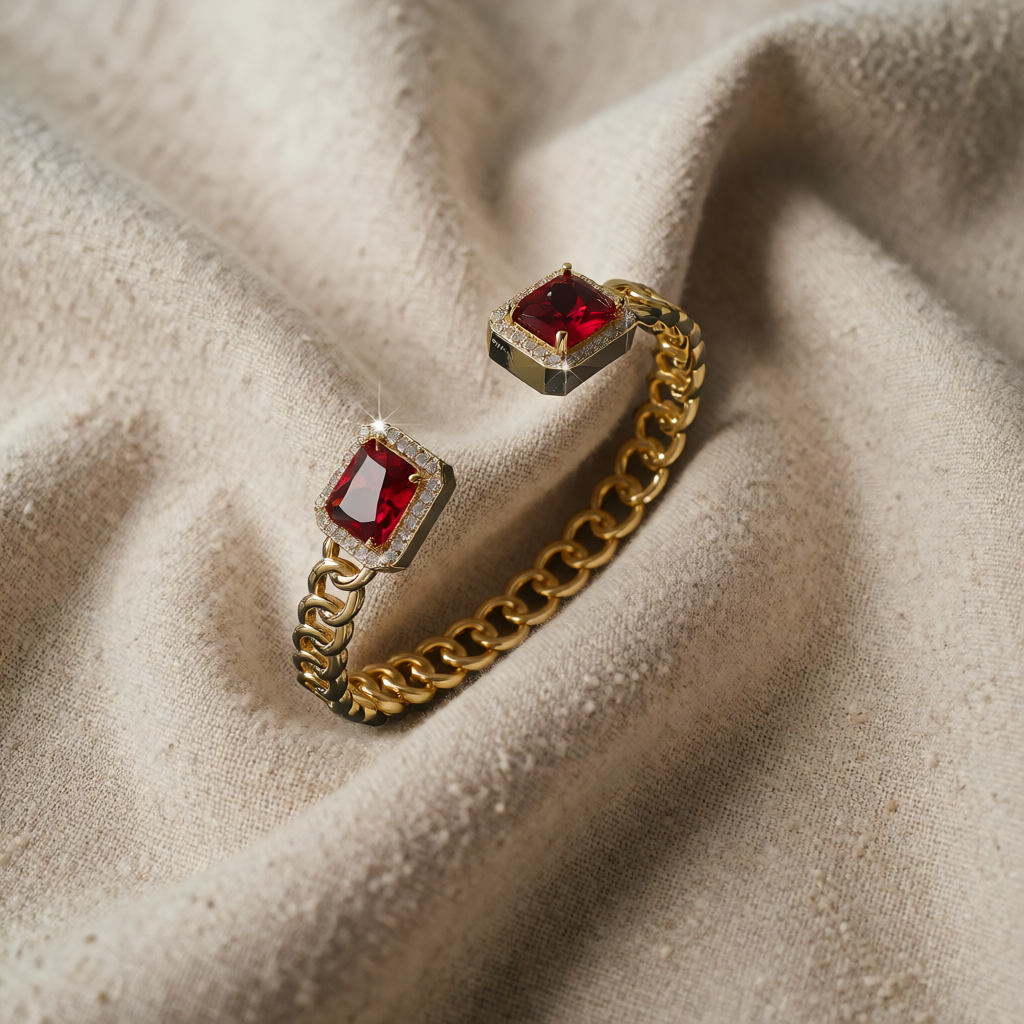 Gold Cuff Bracelet Treasa with Ruby