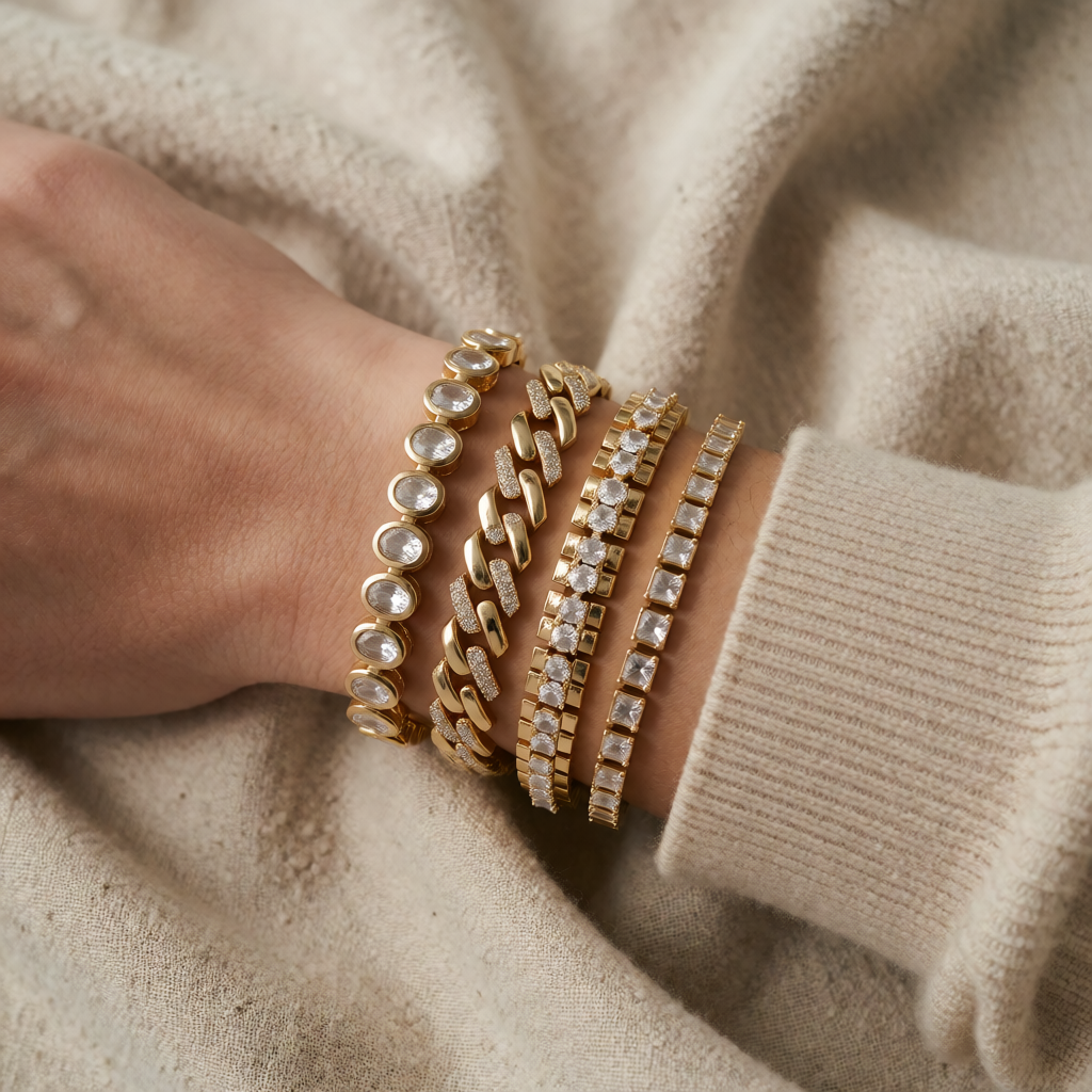 Gold Zirconia Bracelet Set Áine