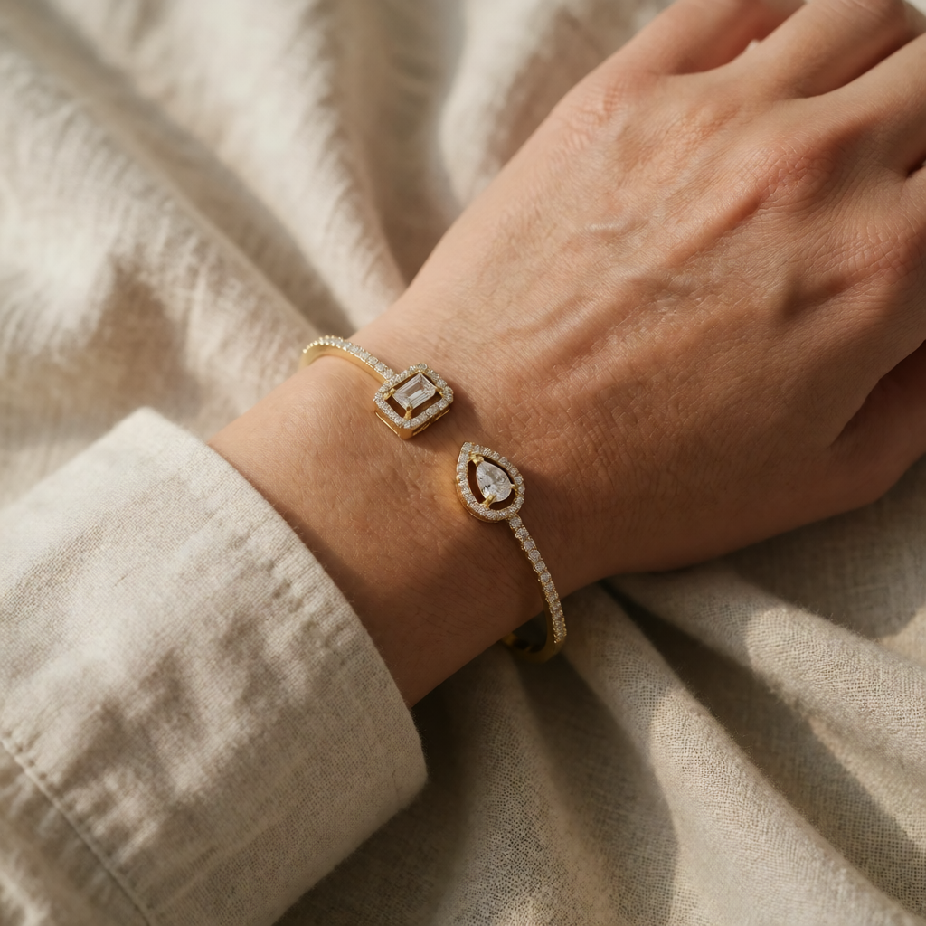 Gold Cuff Bracelet Sadhbh with Zirconia