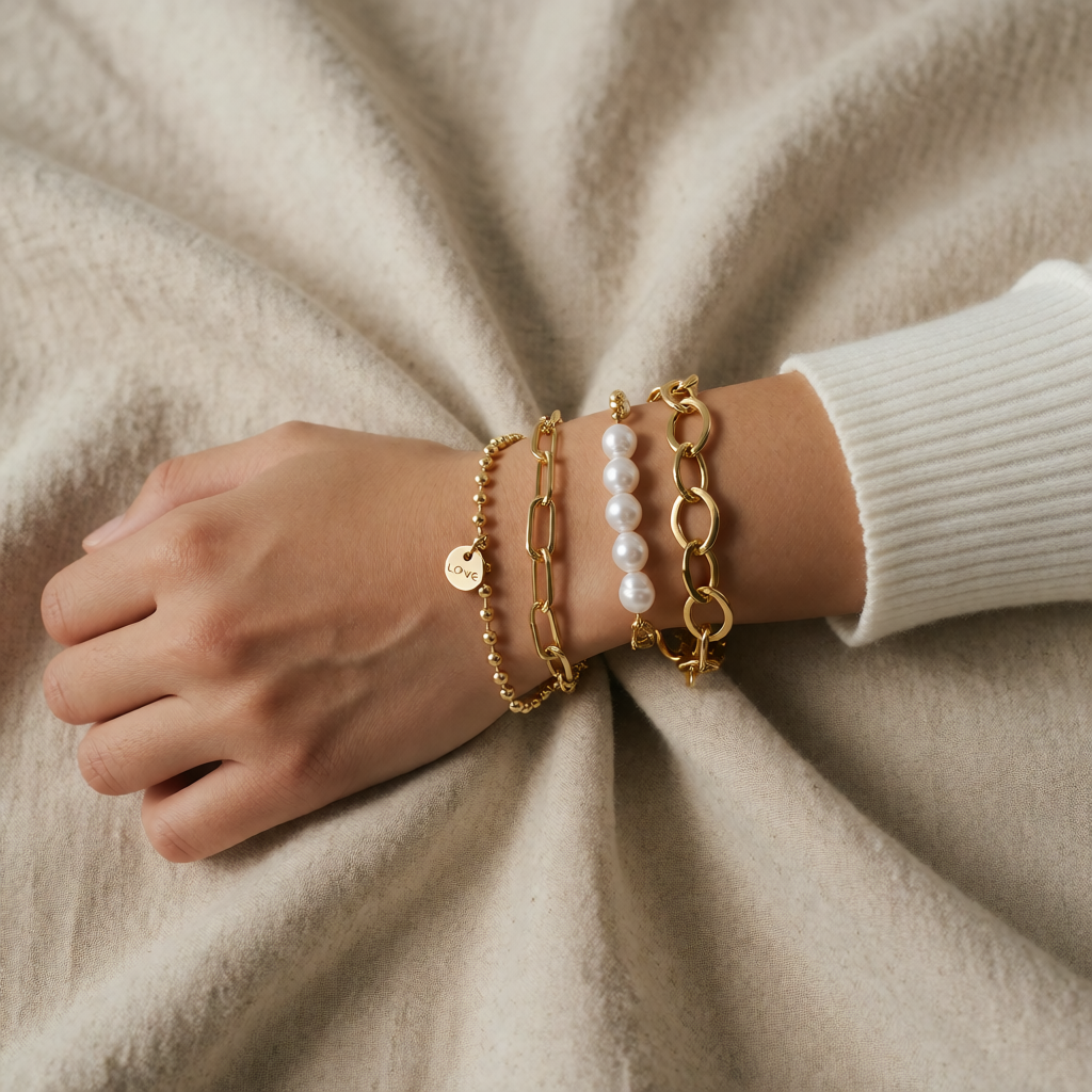 Gold Bracelet Set Niamh with Pearls