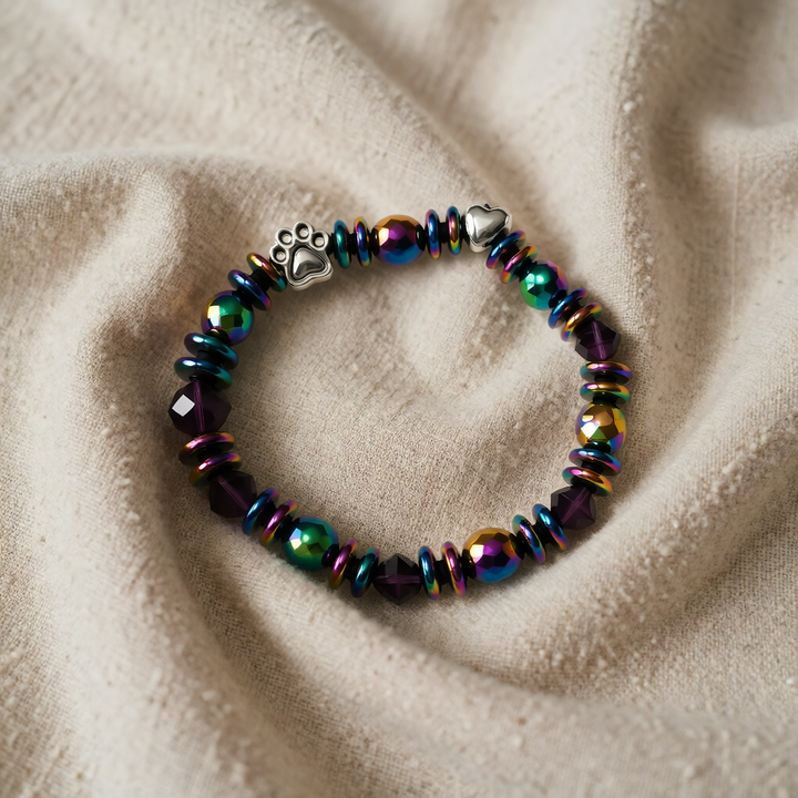 Rainbow Beaded Bracelet Sadhbh with Paw Print