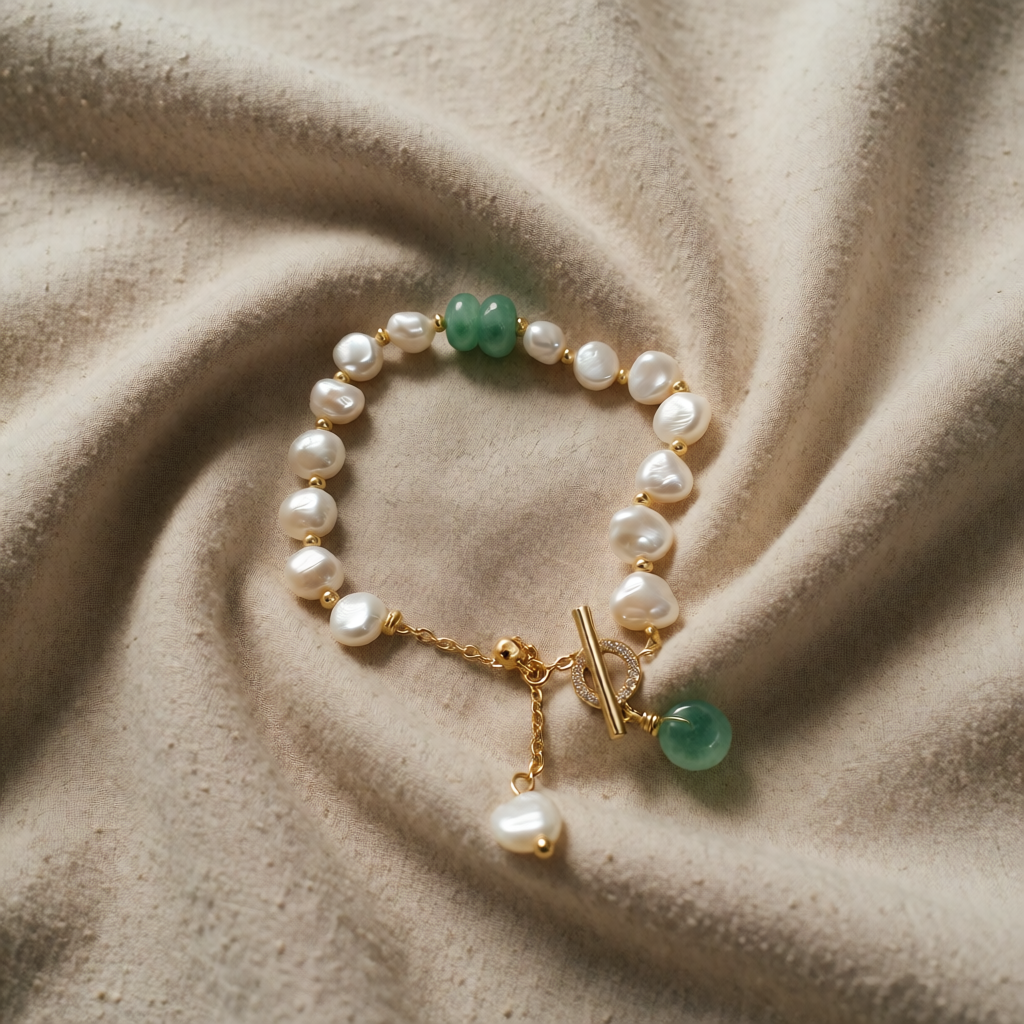 Pearl Beaded Bracelet Íde with Jade