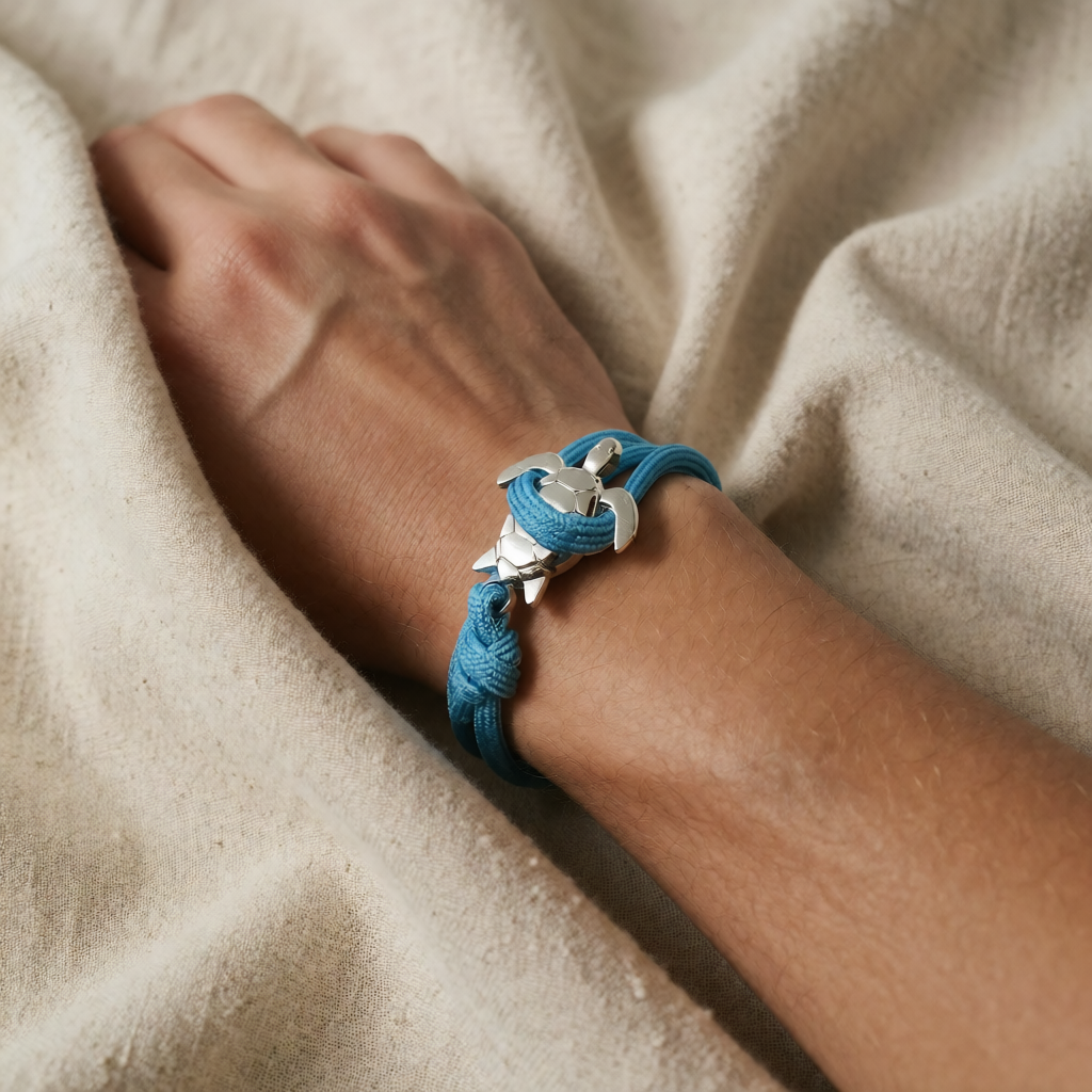 Silver Cord Bracelet Fionnuala with Sea Turtle