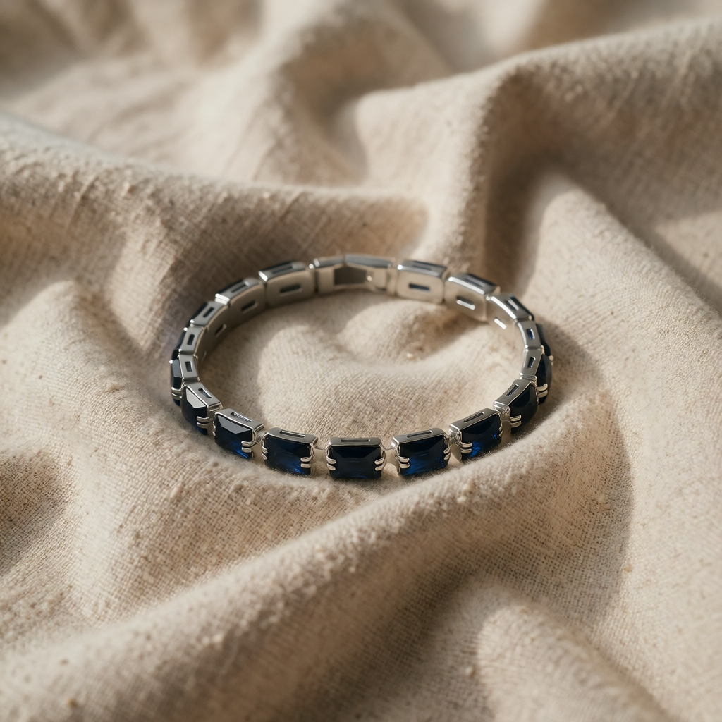 Silver Beaded Bracelet Ciara with Sapphire