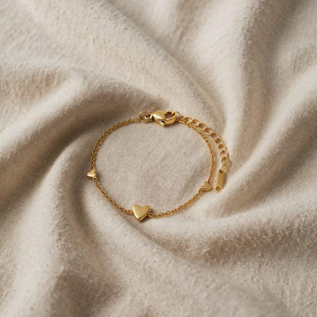 Gold Chain Bracelet Clíodhna with Heart Charms