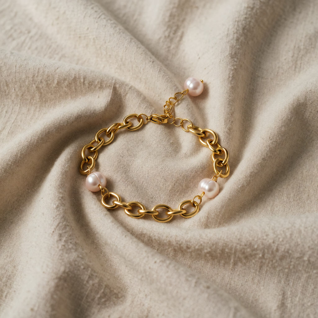 Gold Chain Bracelet Clíona with Pink Pearls