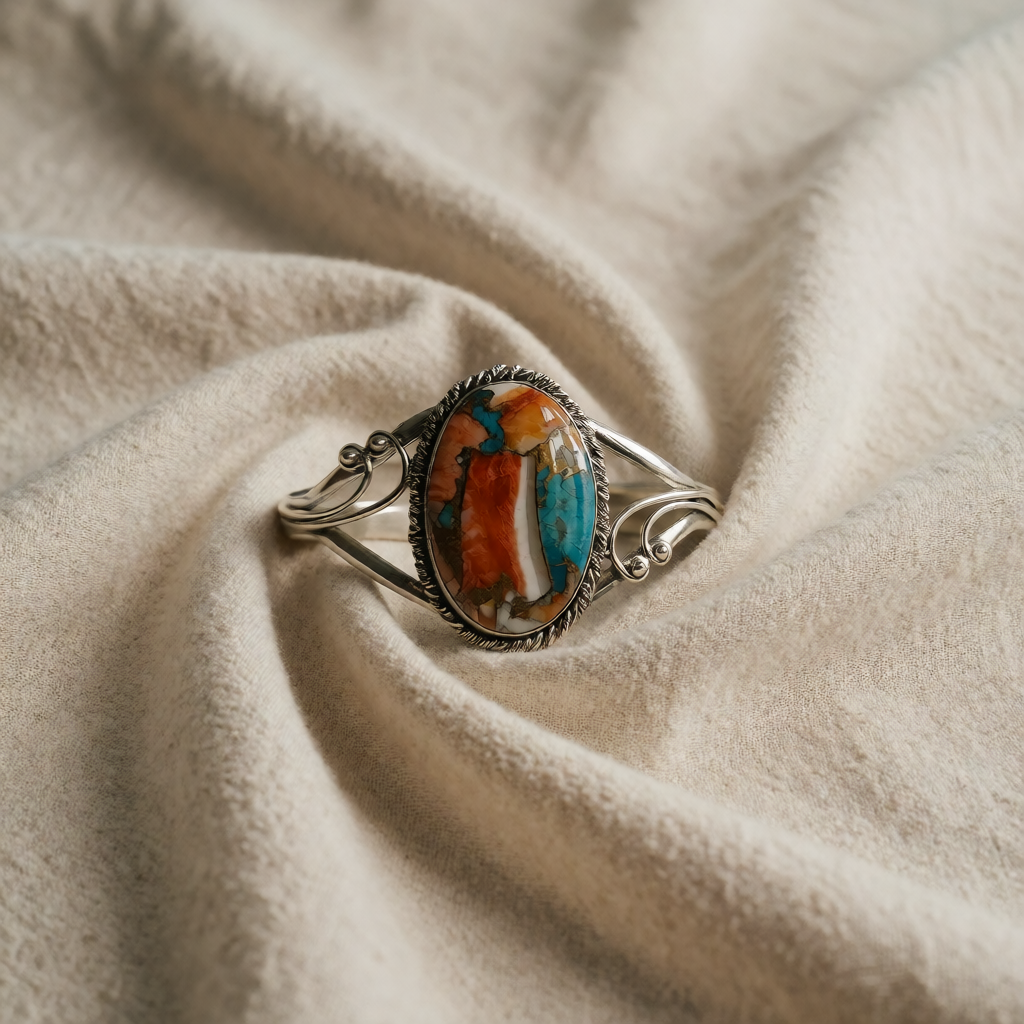 Silver Cuff Bracelet Sorcha with Turquoise Stone