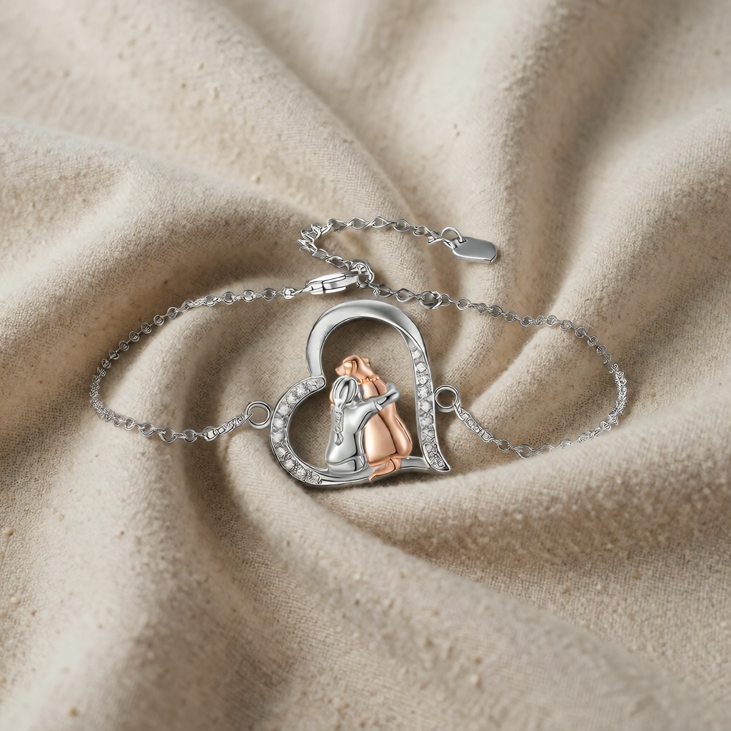 Silver & Rose Gold Necklace with Girl and Dog Motif