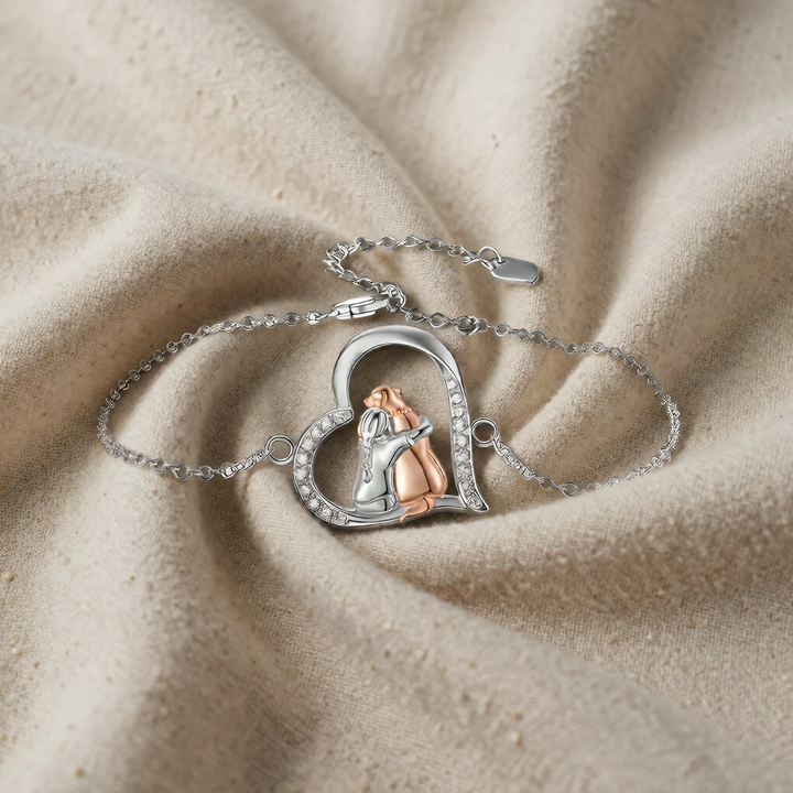 Silver & Rose Gold Necklace with Girl and Dog Motif
