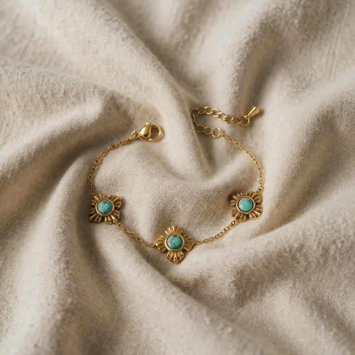 Gold Flower Bracelet Áine with Turquoise