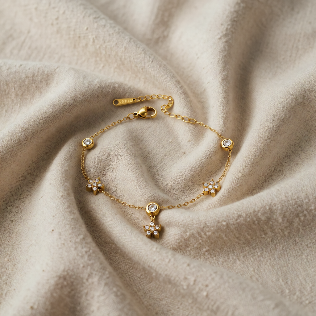 Gold Flower Charm Bracelet Aisling with Zirconia