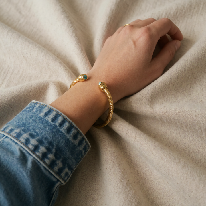 Gold Cuff Bracelet Saoirse with Turquoise