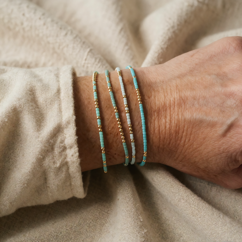 Turquoise and Gold Beaded Bracelet Set Aoibh
