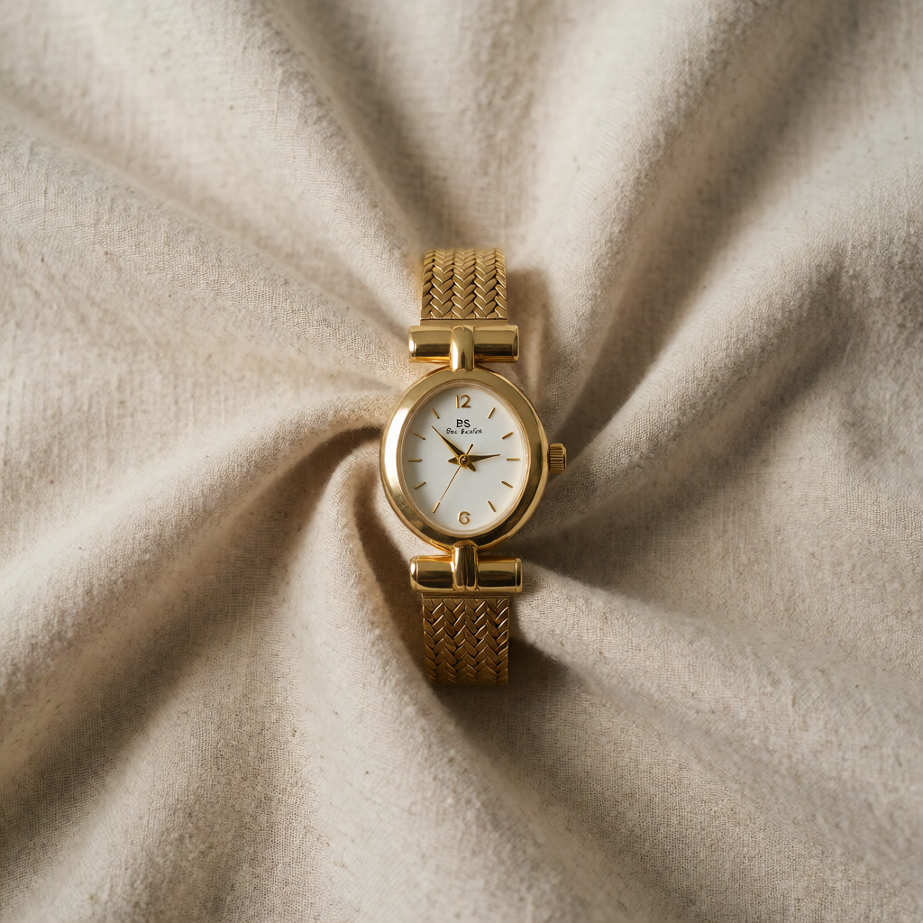 Gold Watch Maeve with Oval Case and Mesh Strap