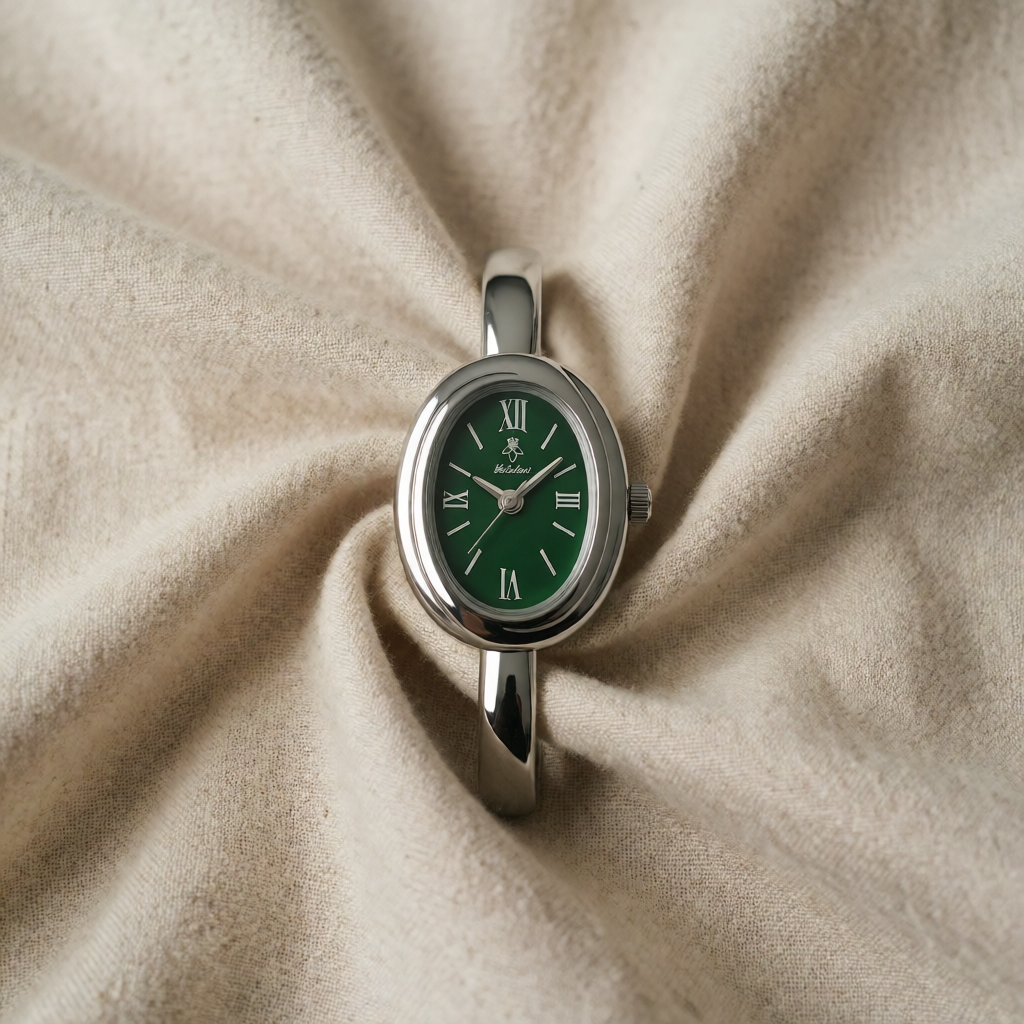 Silver Watch Órla with Green Dial and Bangle