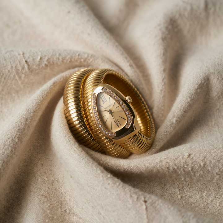 Gold Snake Watch Áine with Crystal Bezel
