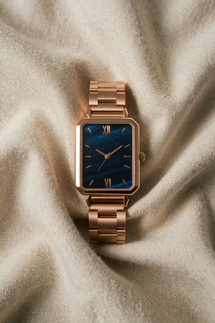 Rose Gold Watch Niamh with Blue Dial