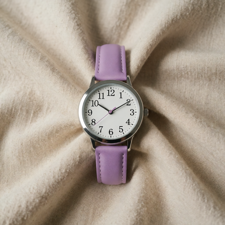 Silver Watch Muirne with Purple Leather Strap