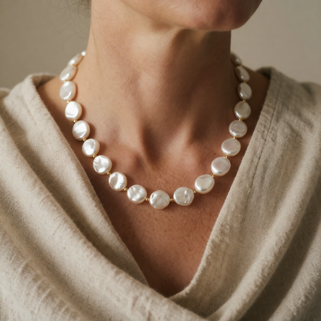 Pearl Beaded Necklace Laoise with Baroque Coin Pearls