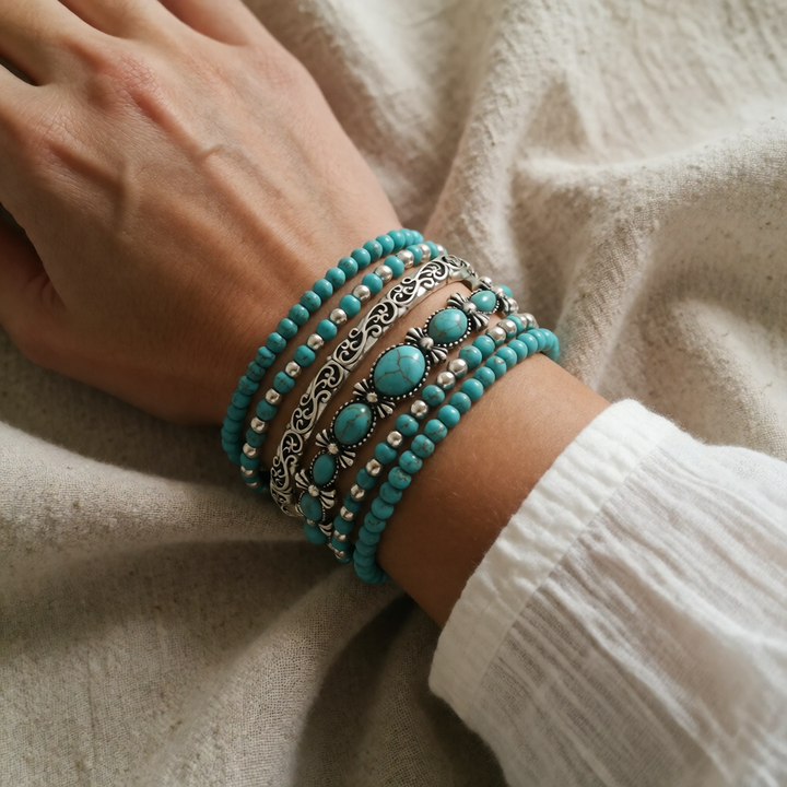 Silver Beaded Bracelet Saoirse with Turquoise