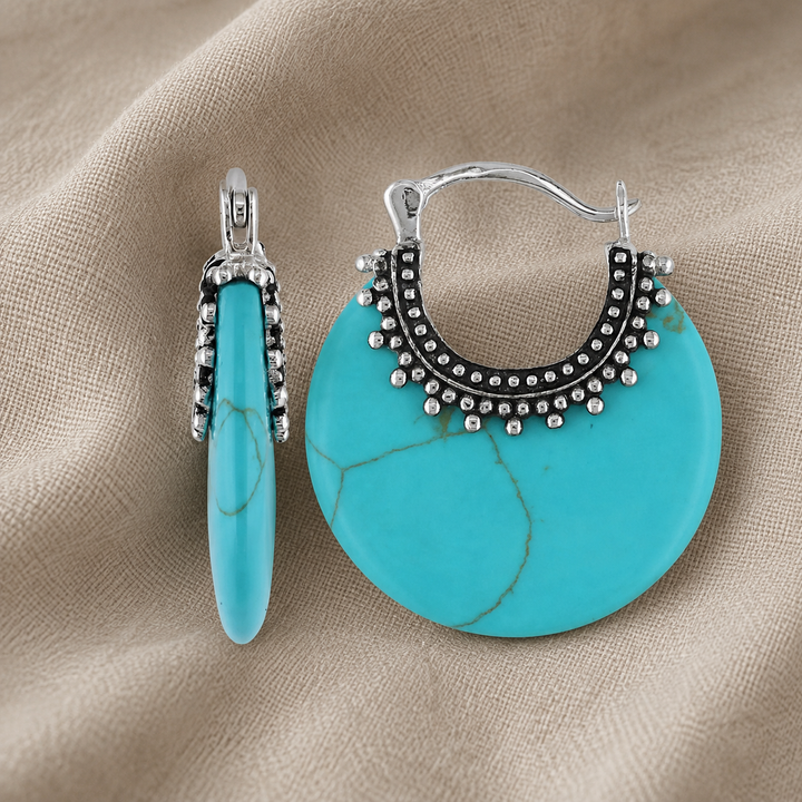 Silver Hoop Earrings Áine with Turquoise