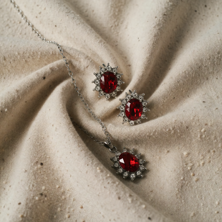 Silver Necklace Set Saoirse with Ruby