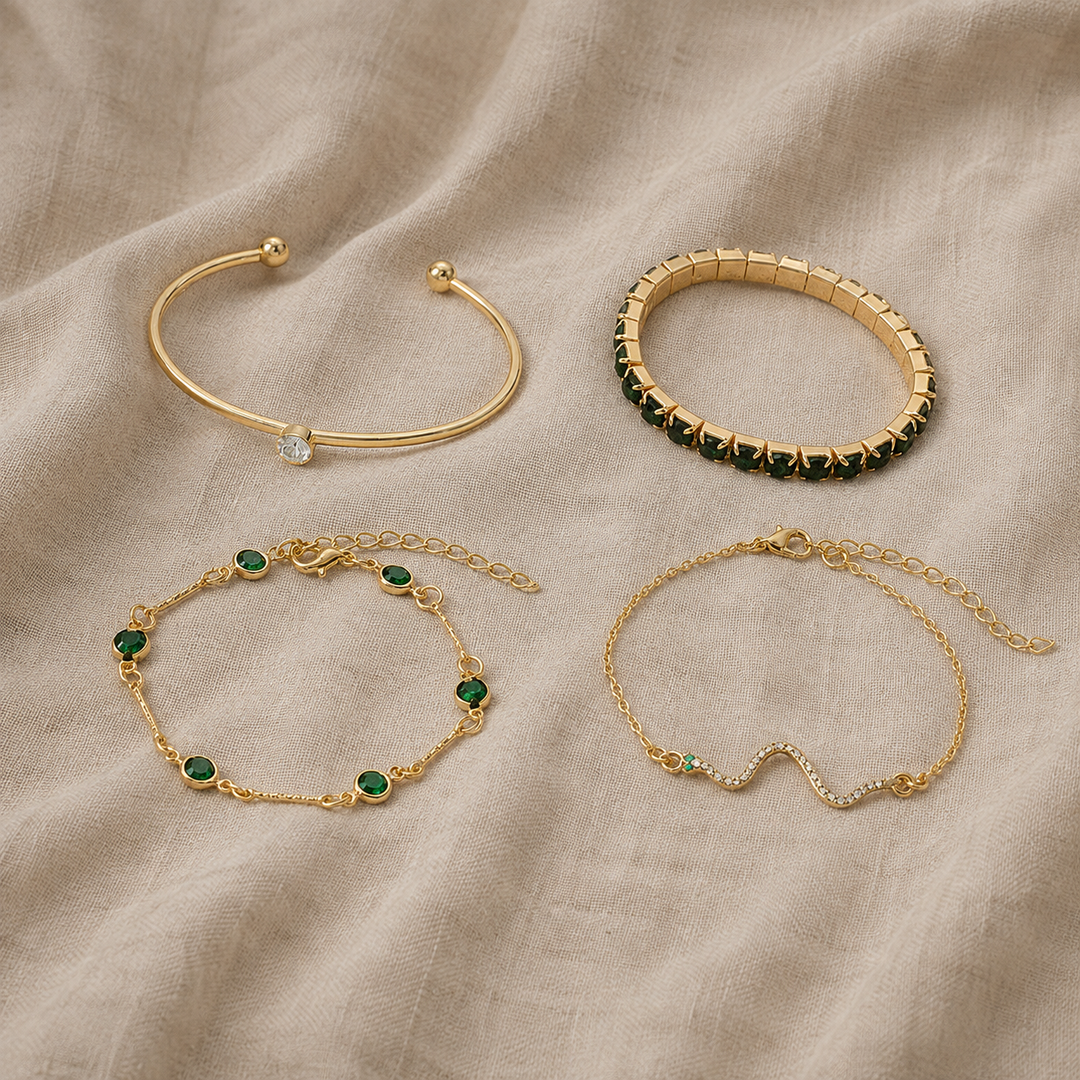 Gold Bracelet Set Clíodhna with Emerald