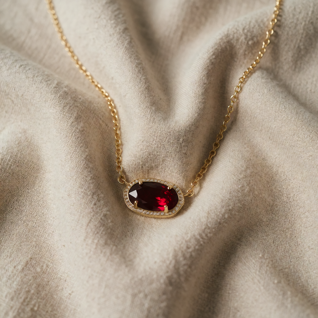 Gold Necklace Neasa with Ruby and Zirconia