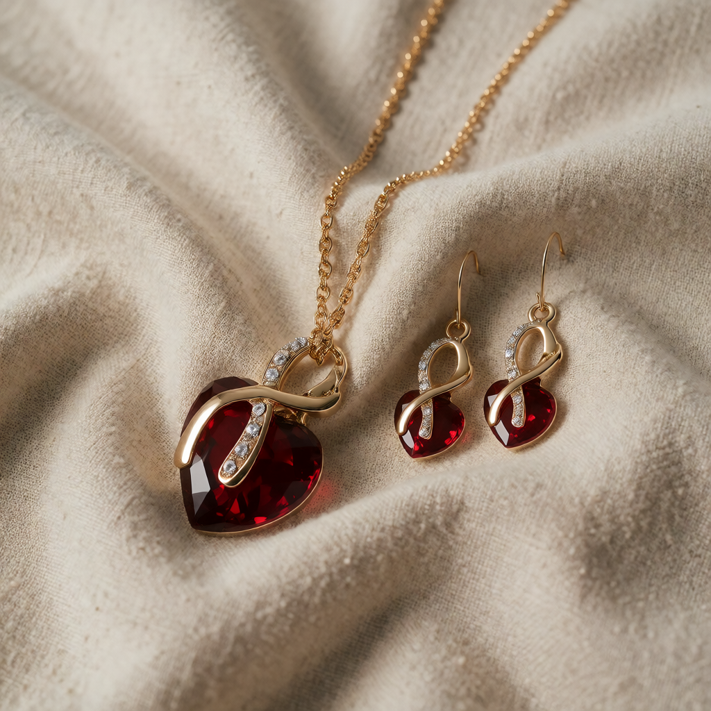 Gold Necklace Róisín with Ruby Heart