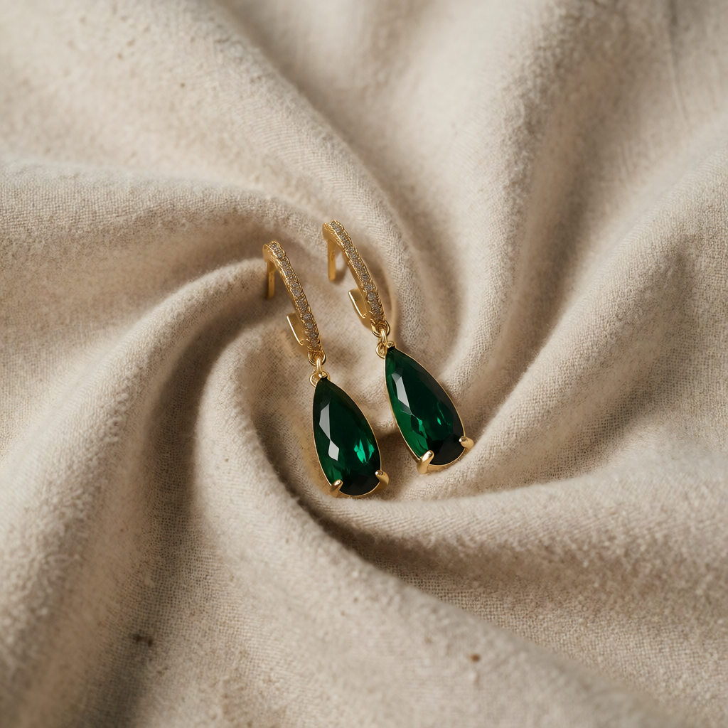 Gold Drop Earrings Áine with Emerald