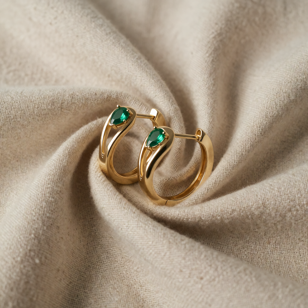 Gold Hoop Earrings Sadhbh with Emerald