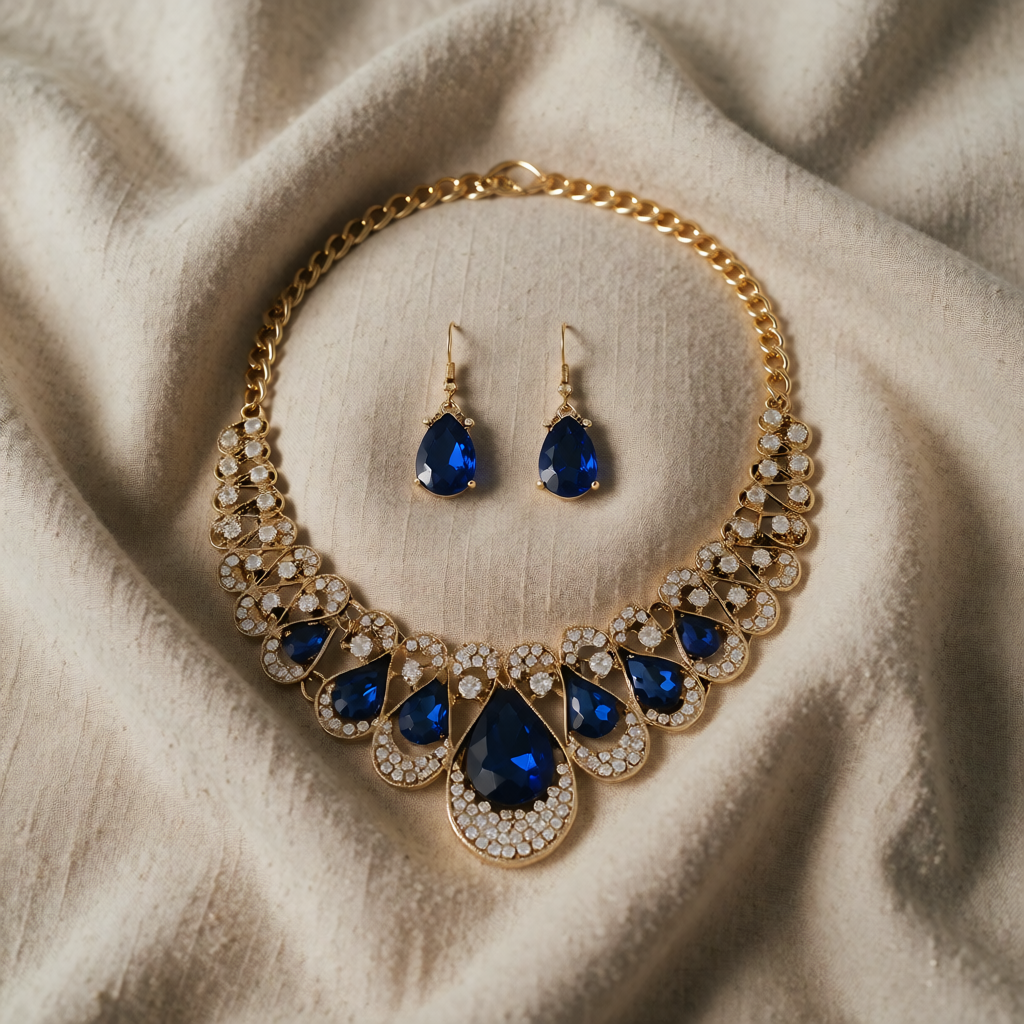 Gold Jewellery Set Maeve with Sapphire