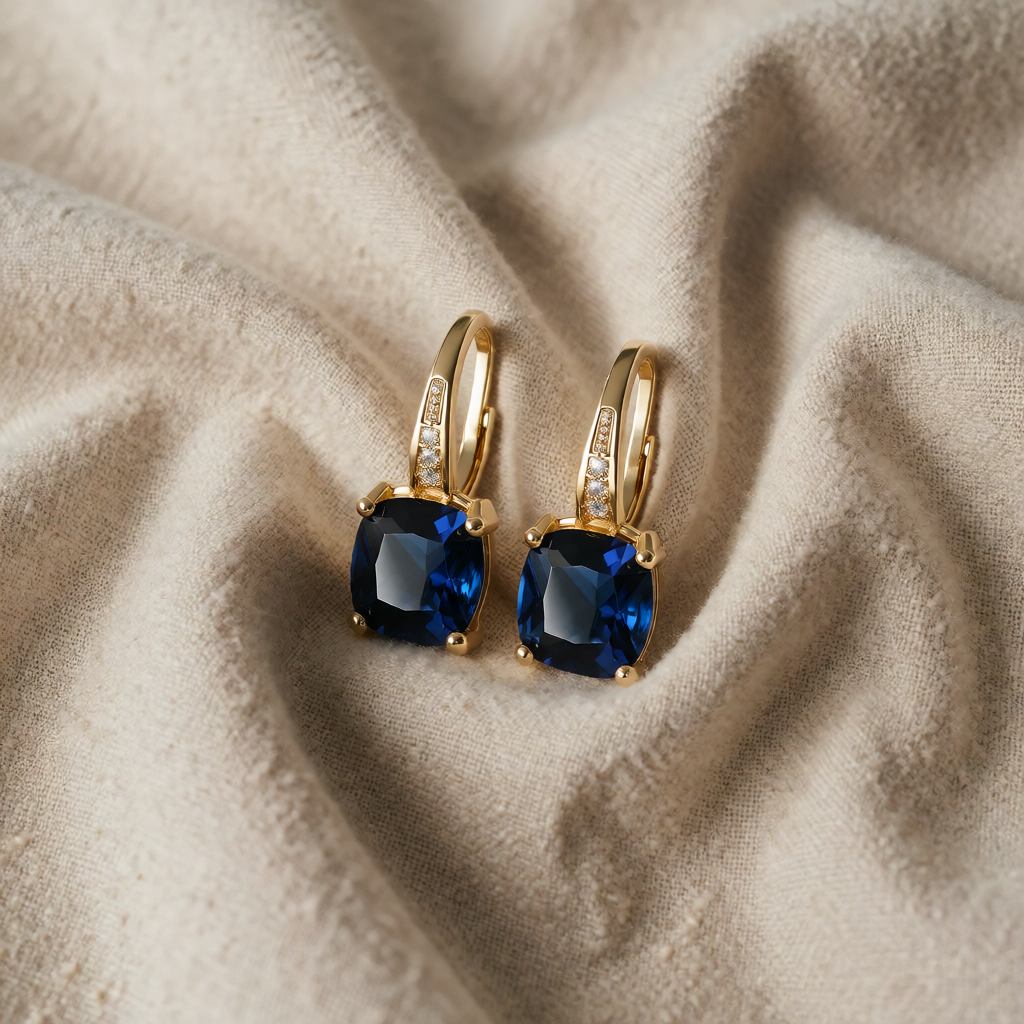 Gold Drop Earrings Gráinne with Blue Sapphire