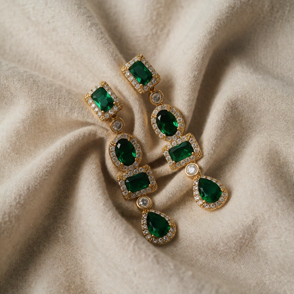 Gold Drop Earrings Niamh with Emerald
