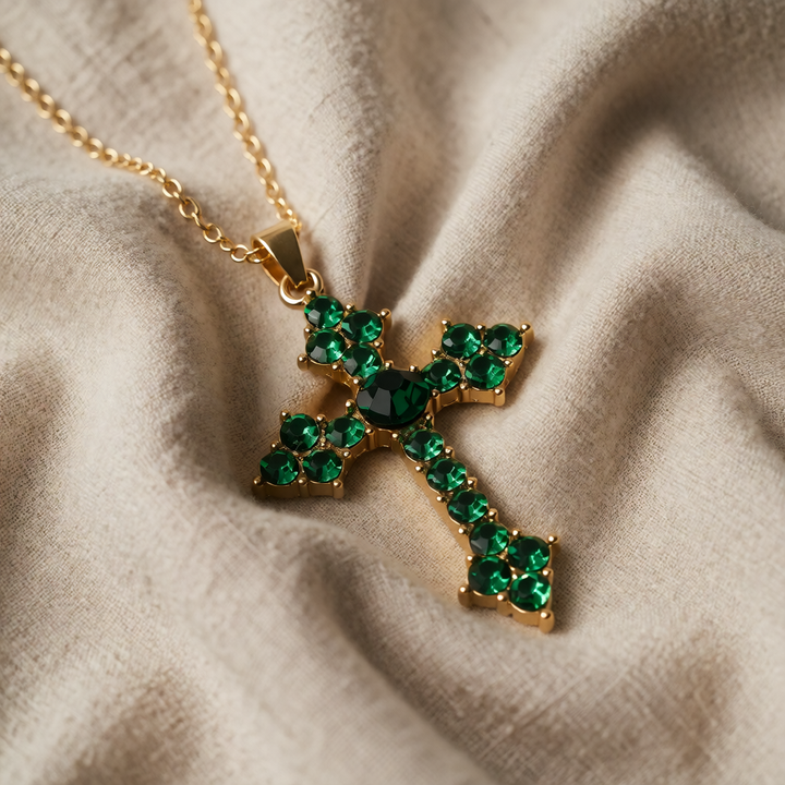 Gold Necklace Sorcha with Emerald Cross