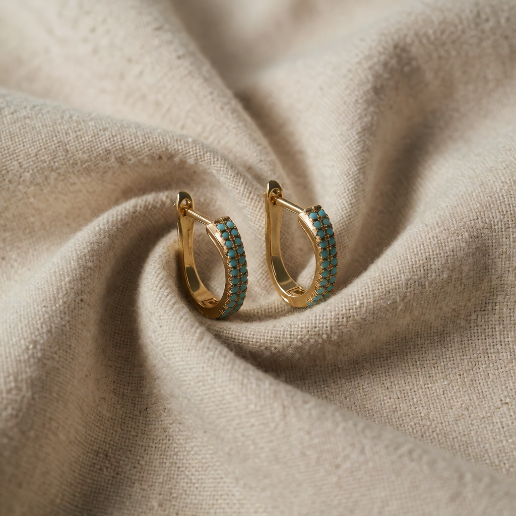 Gold Huggie Earrings Nuala with Turquoise