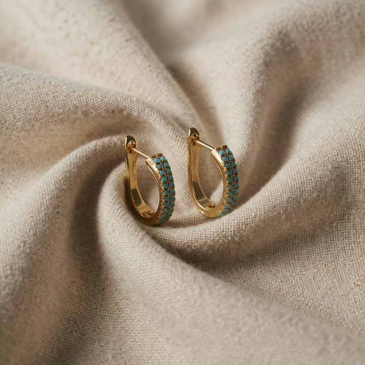 Gold Huggie Earrings Nuala with Turquoise