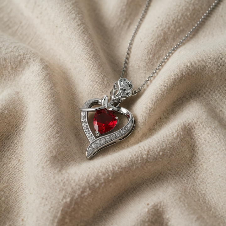 White Gold Necklace Deirdre with Ruby Heart