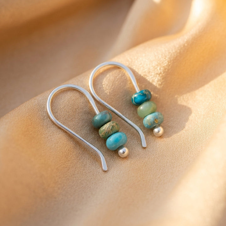 Silver Drop Earrings Dingle with Turquoise Beads
