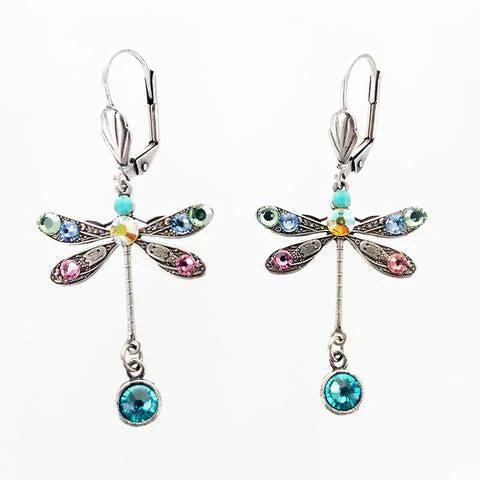 Silver Drop Earrings Gobnait with Dragonfly Motif