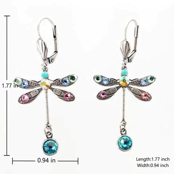 Silver Drop Earrings Gobnait with Dragonfly Motif
