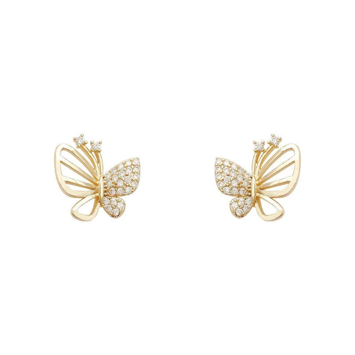 Gold Stud Earrings Treasa with Crystal Butterfly