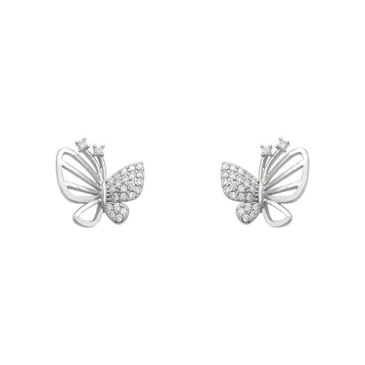 Gold Stud Earrings Treasa with Crystal Butterfly