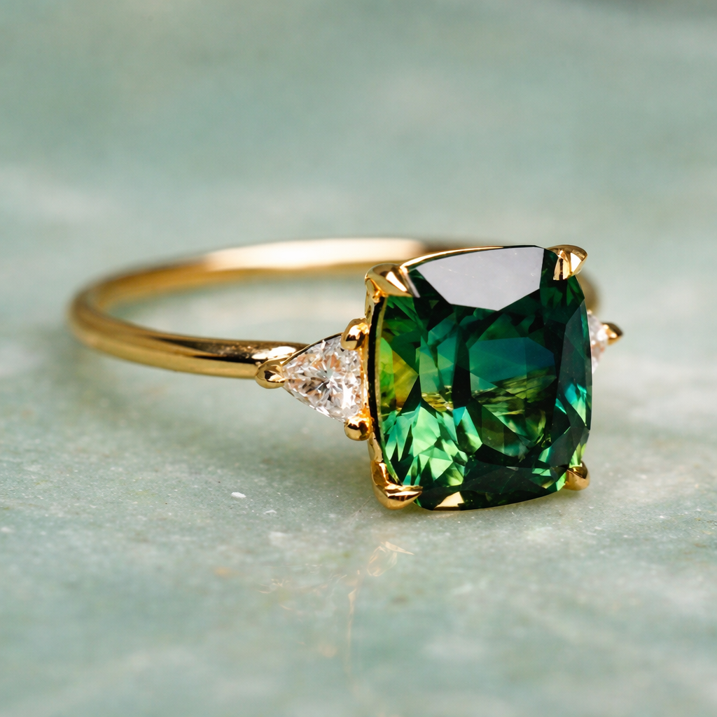 Elegant Square Ring with Emerald-Green Stone