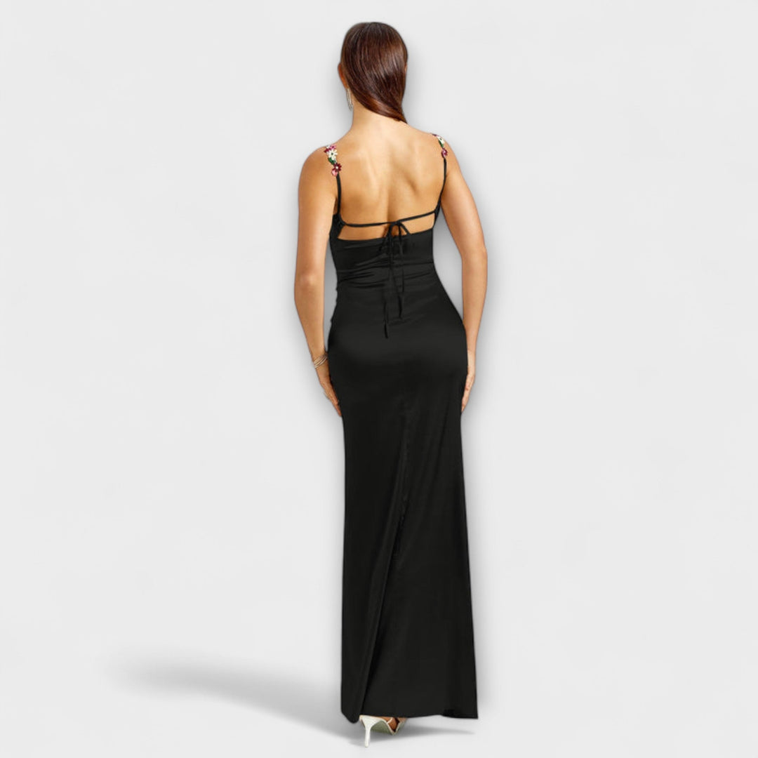 Eira - Cremefarbenes Satin-Kleid mit Rückenschnürung