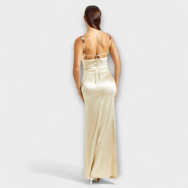 Eira - Cremefarbenes Satin-Kleid mit Rückenschnürung