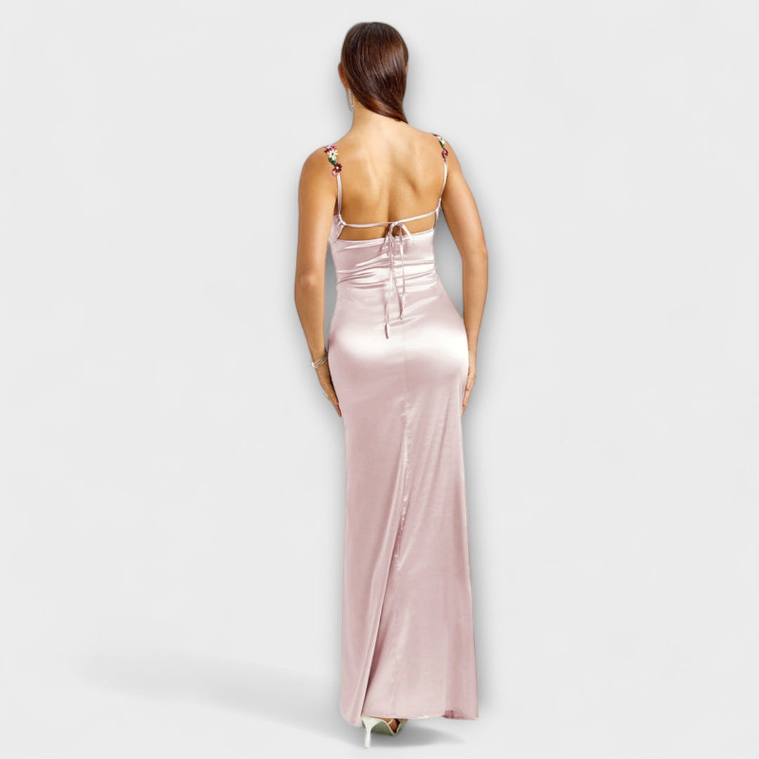 Eira - Cremefarbenes Satin-Kleid mit Rückenschnürung