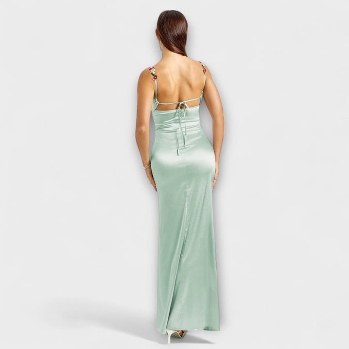 Eira - Cremefarbenes Satin-Kleid mit Rückenschnürung