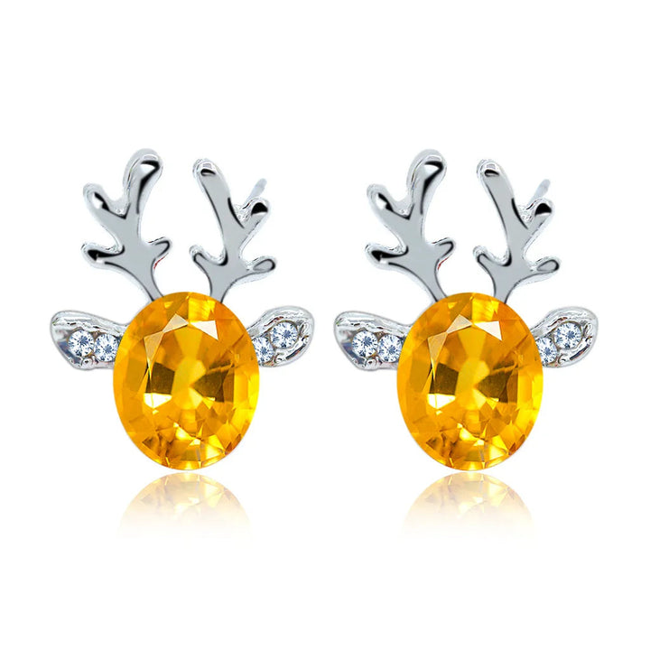 Silver Stud Earrings with Reindeer and Red Crystal